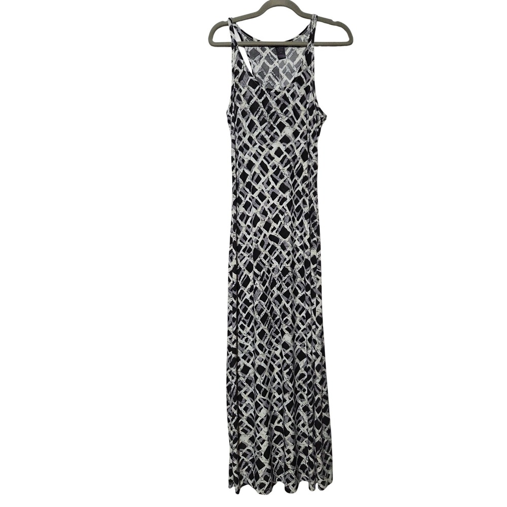 Freckles Womens Black White Geometric‎ Lattice Racerback Maxi Dress Size M